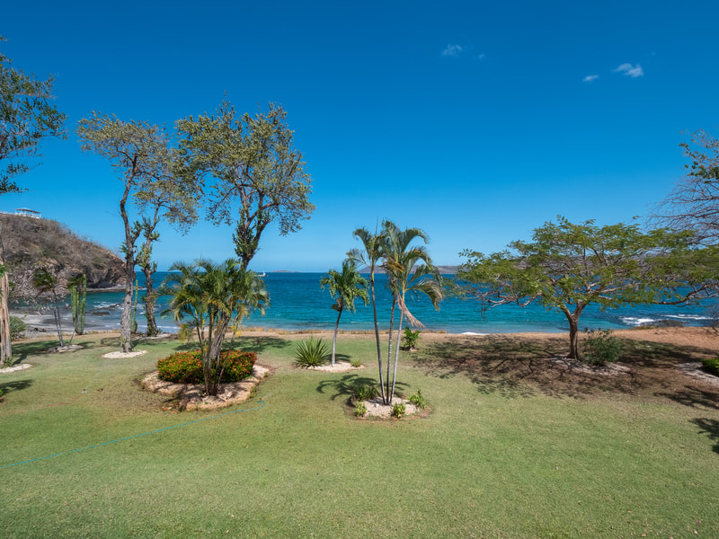 Ocean view over the lawn at Flamingo Marina Cove